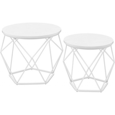 Foto van VASAGLE - set van 2 ronde salontafels - 50 en 40 cm - wit - hout en metaal