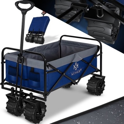 Foto van KESSER® Bolderkar opvouwbaar Bolderwagen tot 120 kg draagvermogen - Strandkar Transportkar - Blauw /