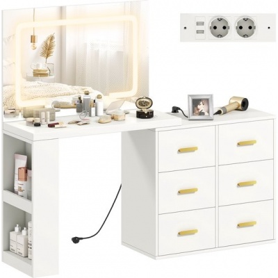 Foto van HOMCOM Kaptafel van MDF en glas, 118L x 78B x 135H cm, Wit