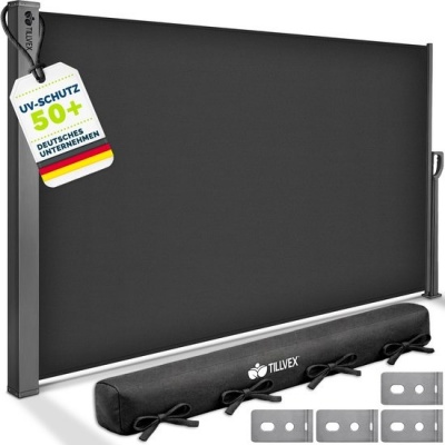 Foto van tillvex® Uitschuifbare Zijluifel 180 x 300 cm met Regenhoes voor Balkon en Tuin