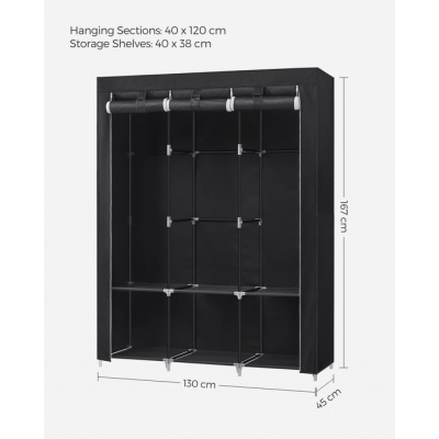 Foto van SONGMICS RYG092B02 - Draagbare kledingkast - 3 hangstangen - grote capaciteit - 4 zijzakken