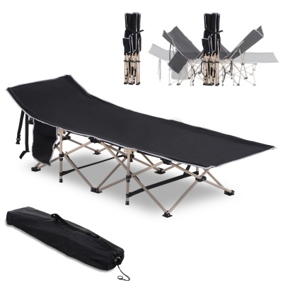 Foto van Outsunny Opvouwbaar Veldbed met Draagtas, Campingligstoel, Zwart, 190 x 68 x 52 cm