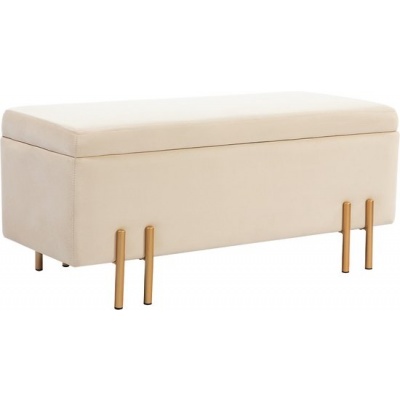 Foto van HOMCOM Bank met Opbergruimte - Fluweel, Hout - 100L x 40B x 42H cm - Beige