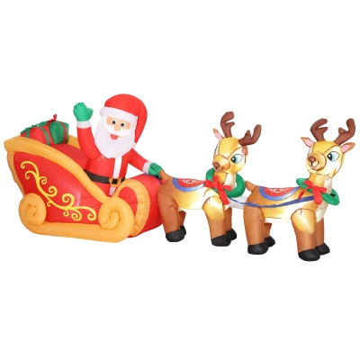 Foto van Outsunny 240 cm Opblaasbare Kerstman op Slede met 2 Opblaasbare Rendieren en LED-verlichting