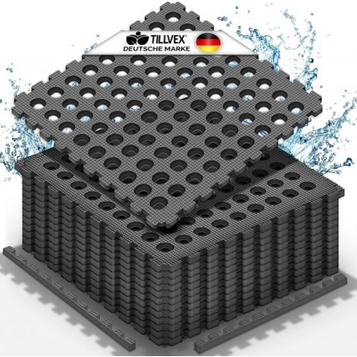 Foto van tillvex® Pool Bodembeschermingsmat 4 stuks met gaten 51x51cm voor zwembad en peuterbadje