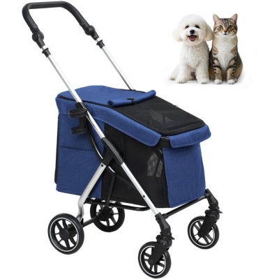 Foto van PawHut Hondentrolley - Polyester, Aluminium - 80L x 48,5B x 106H cm - Blauw