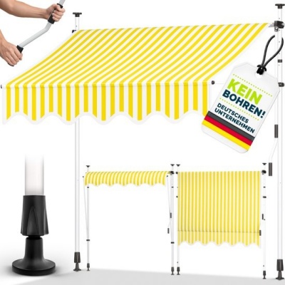 Foto van Tillvex Balkonluifel met handslinger, UV-bestendig en in hoogte verstelbaar (Geel/Wit, 250 cm)