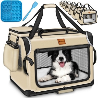 Foto van TRESKO® Opvouwbare hondenbox met likmat en spatel, L, 70 x 52 x 52 cm, beige