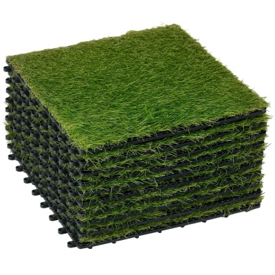 Foto van Outsunny Kunstgras Tegels, Set van 10, Geruit, 30x30 cm, 3,5 cm Dikte, Groen