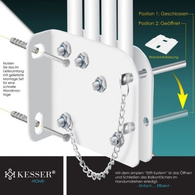 Foto van KESSER® Balkonventilator met LED | Opvouwbaar en weerbestendig met wandbevestiging