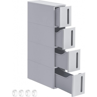Foto van SONGMICS Smalle rolkar met wielen en 4 laden, ruimtebesparend, grijs, 45,2 x 17,3 x 84 cm