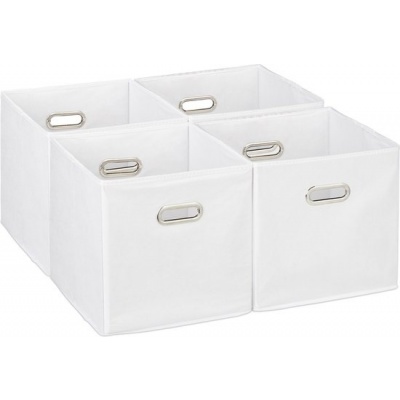 Foto van Set van 4 opvouwbare kastmanden - 30x30x30 cm - wit met 2 handgrepen - voor speelgoed