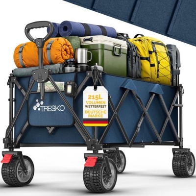 Foto van TRESKO® Opvouwbare Bolderwagen 215L met Rem | 150kg Handwagen met Massieve Banden