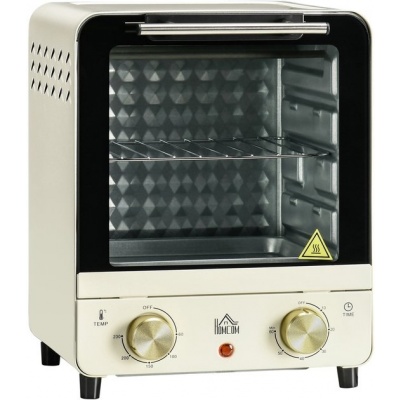 Foto van HOMCOM Minibakoven - Ijzer, RVS, gehard glas - 25,5L x 27,5B x 32H cm - Crèmewit