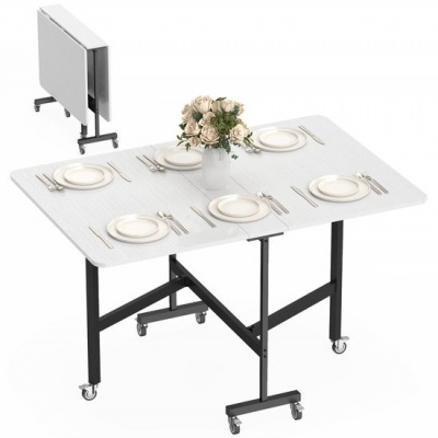 Foto van Homcom Inklapbare Eettafel - Spaanplaat, Staal - 120L x 80B x 73H cm - Wit