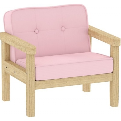 Foto van AIYAPLAY Kinderbankje van Hout en Corduroy, 46,5L x 44B x 45H cm, Roze
