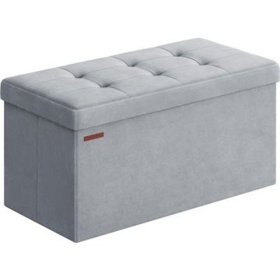 Foto van SONGMICS Fluwelen Opbergbank met Deksel en 2 Opbergdozen, 38 x 76 x 38 cm, Duifgrijs