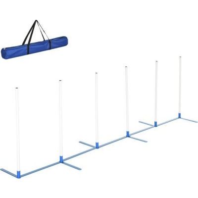 Foto van PawHut Honden slalompalen voor behendigheidstraining met tas - Wit en blauw