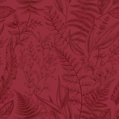 Foto van Behang Flora 18564 bordeauxrood met plantmotieven in Provençaalse landhuisstijl.