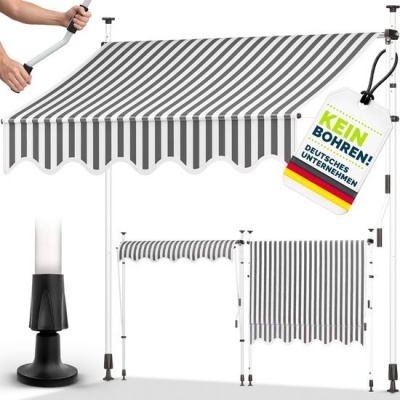 Foto van Tillvex Balkonluifel B x D 350 x 180 cm grijs/wit met handslinger, zonder boren