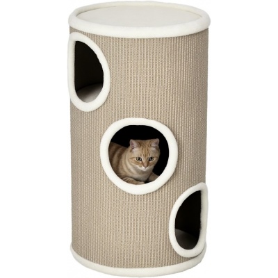 Foto van PawHut Kratztonne 70 cm, 3-laags speeltonne voor katten met 3 holen, bruin pluche