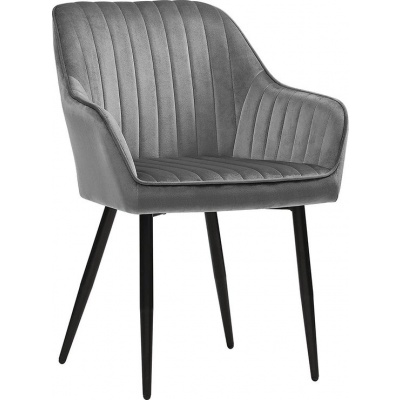 Foto van SONGMICS eetkamerstoel, fluweel Fauteuil met Armleuningen, Lichtgrijs