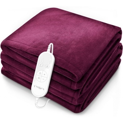 Foto van Sinnlein® pluche warmtedeken 160 x 120 cm Bordeaux | elektrische deken met timer en 9 standen