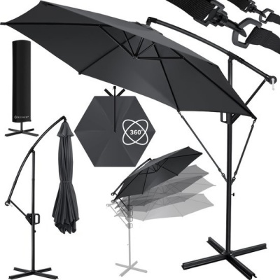 Foto van KESSER® Zweefparasol met voet 350cm x 350cm - Parasol 360° Draaibaar Incl. Beschermhoes Tuinparasol 