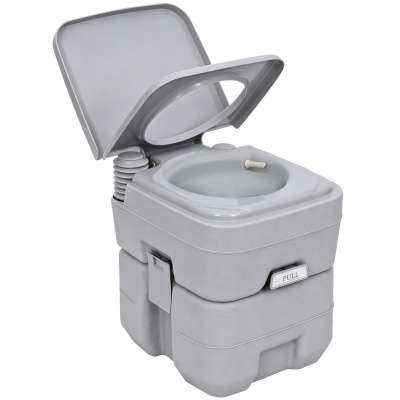 Foto van Outsunny Campingtoilet 20 L Mobiele WC met spoel- en afvalwatertank Grijs
