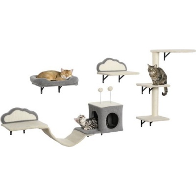 Foto van PawHut Kattenset van polyester en spaanplaat, 50x40x84 cm, Beige