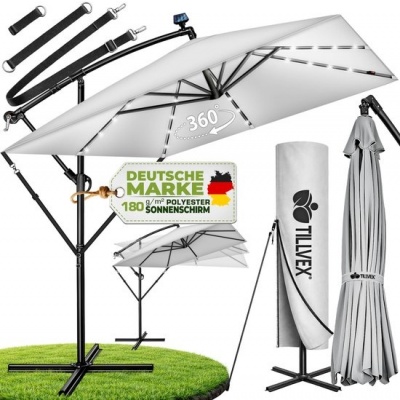Foto van tillvex® Rechthoekige Aluminium Parasol Ø 330 cm met LED en Afdekking, 360° Draaibaar