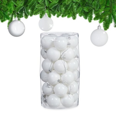 Foto van Set van 30 onbreekbare kerstballen - plastic - Ø 6 cm - wit