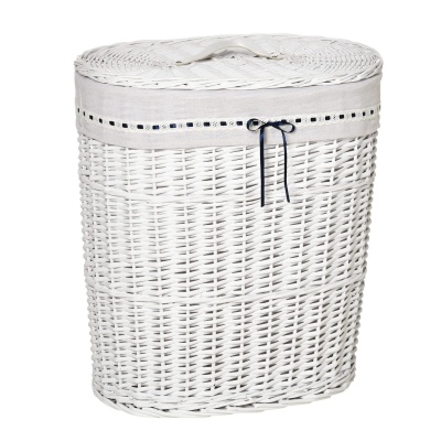 Foto van HOMCOM Witte Wäschekorb van Weiden met Deksel en Wasbare Binnenzak, 15 kg capaciteit