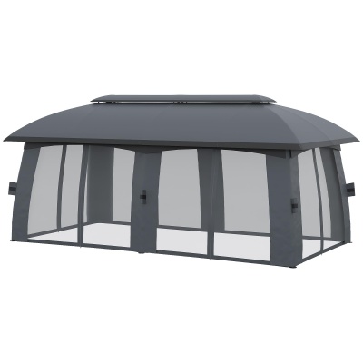 Foto van Outsunny Tuinpaviljoen 3 x 6 m met Dubbel Dak en Vliegennetten, Donkergrijs