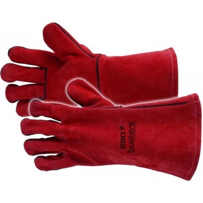 Foto van Busters Leren BBQ-handschoenen - Hittebestendig - Maat 10 - Tot 100°C - 35 cm - Rood