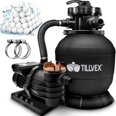 Tillvex zandfiltersysteem 10 m³/h + 800g filterkogels | Zwembadfilter met 7-weg ventiel Tillvex zandfiltersysteem 10 m³/h + 800g filterkogels | Zwembadfilter met 7-weg ventiel