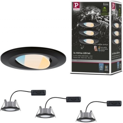 Foto van Paulmann LED Inbouwspots Calla Set van 3 - Mat Zwart - IP65 - 5W - 430 lm - 230V - Badkamer