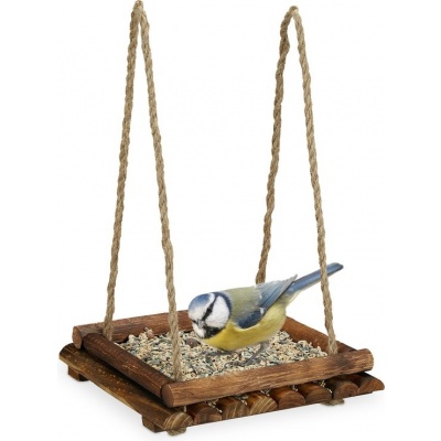 Foto van Hangende voedertafel - houten vogelvoederhuisje - voederstation voor tuinvogels - balkon
