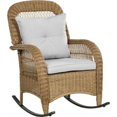 Foto van Outsunny Rieten Schommelstoel Staal, PE-rattan, polyester 69L x 92B x 100H cm Geel + Lichtgrijs