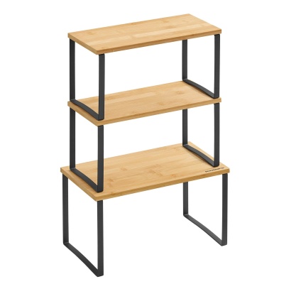 Foto van SONGMICS Organizer voor keukenkast, set met 3 planken, stapelbaar, uitbreidbaar kruidenrek, metaal e