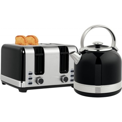 Foto van HOMCOM Waterkoker en Broodrooster Set Roestvrij staal Zwart 24,2L x 19,3B x 26,8H cm