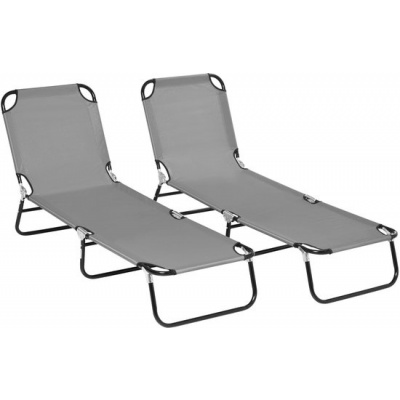 Foto van Outsunny Ligstoel Set - Staal, Oxford-stof - 188L x 56B x 28H cm - Donkergrijs