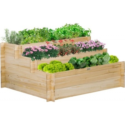 Foto van Outsunny verhoogde plantenbak van dennenhout - natuurlijk hout