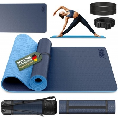 Foto van RE:SPORT Yogamat, ftalaatvrij, antislip, 183 x 61 x 0,6 cm, marineblauw/lichtblauw