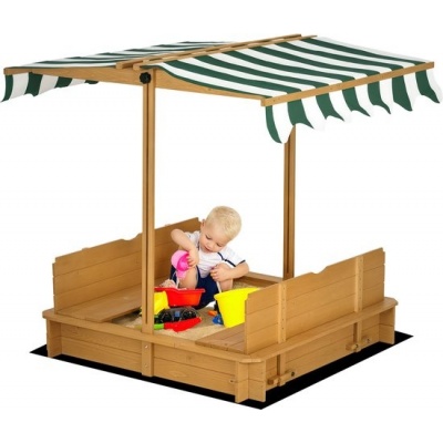 Foto van Outsunny Kinderen Zandbak van Dennenhout, 106x106x115 cm, Lichtbruin, Groen en Wit