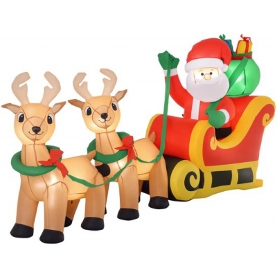 Foto van HOMCOM Opblaasbare Kerstman op Slee 240x57x112 cm Rood en Geel