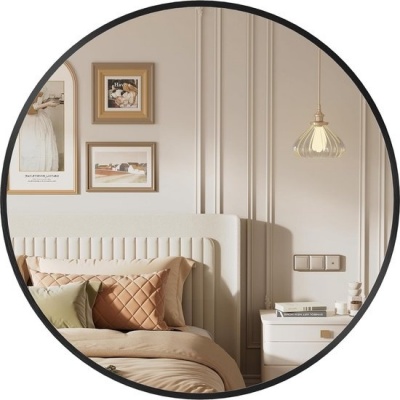 Foto van SONGMICS Ronde Wandspiegel Ø 50 cm, Metalen Frame, Modern, Inktzwart voor Badkamer en Woonkamer