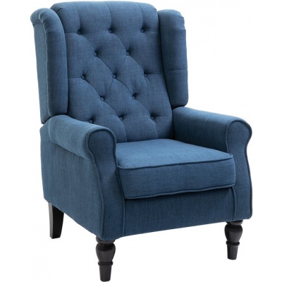 Foto van HOMCOM Gecapitonneerde Wingback Stoel met Hoge Rug, Blauw, voor Woonkamer en Slaapkamer