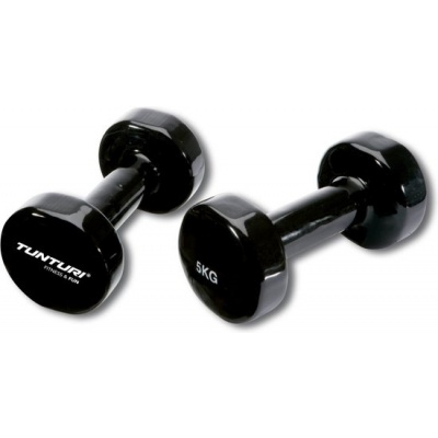 Foto van Tunturi Dumbbell set - 2 x 5,0 kg - Vinyl - Zwart - Inclusief gratis fitness app