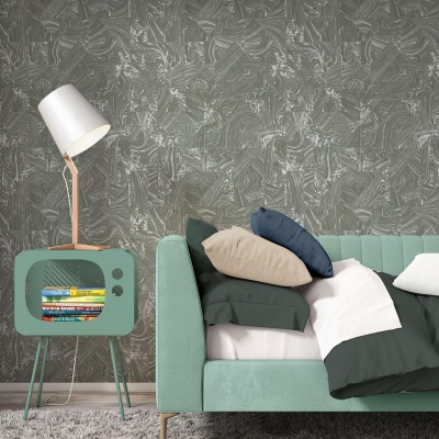 Foto van EB-Erismann Vliesbehang marmerlook grafische golven grijs zilver metallic 10358-15